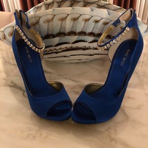 Open Toe Royal Blue Dress Pumps